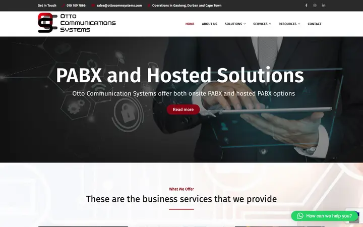 Screenshot of the Otto Comm Systems website
