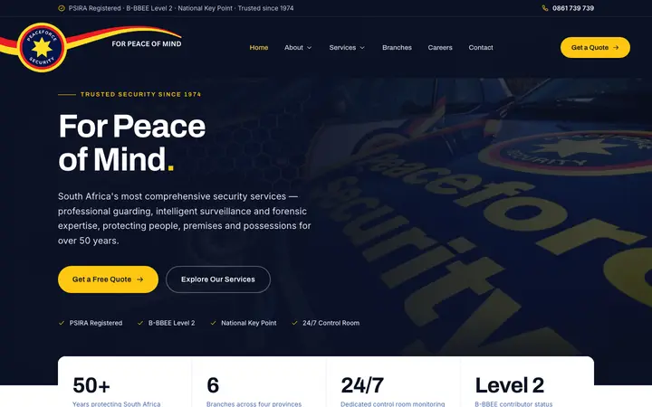Screenshot of the Peaceforce Security website